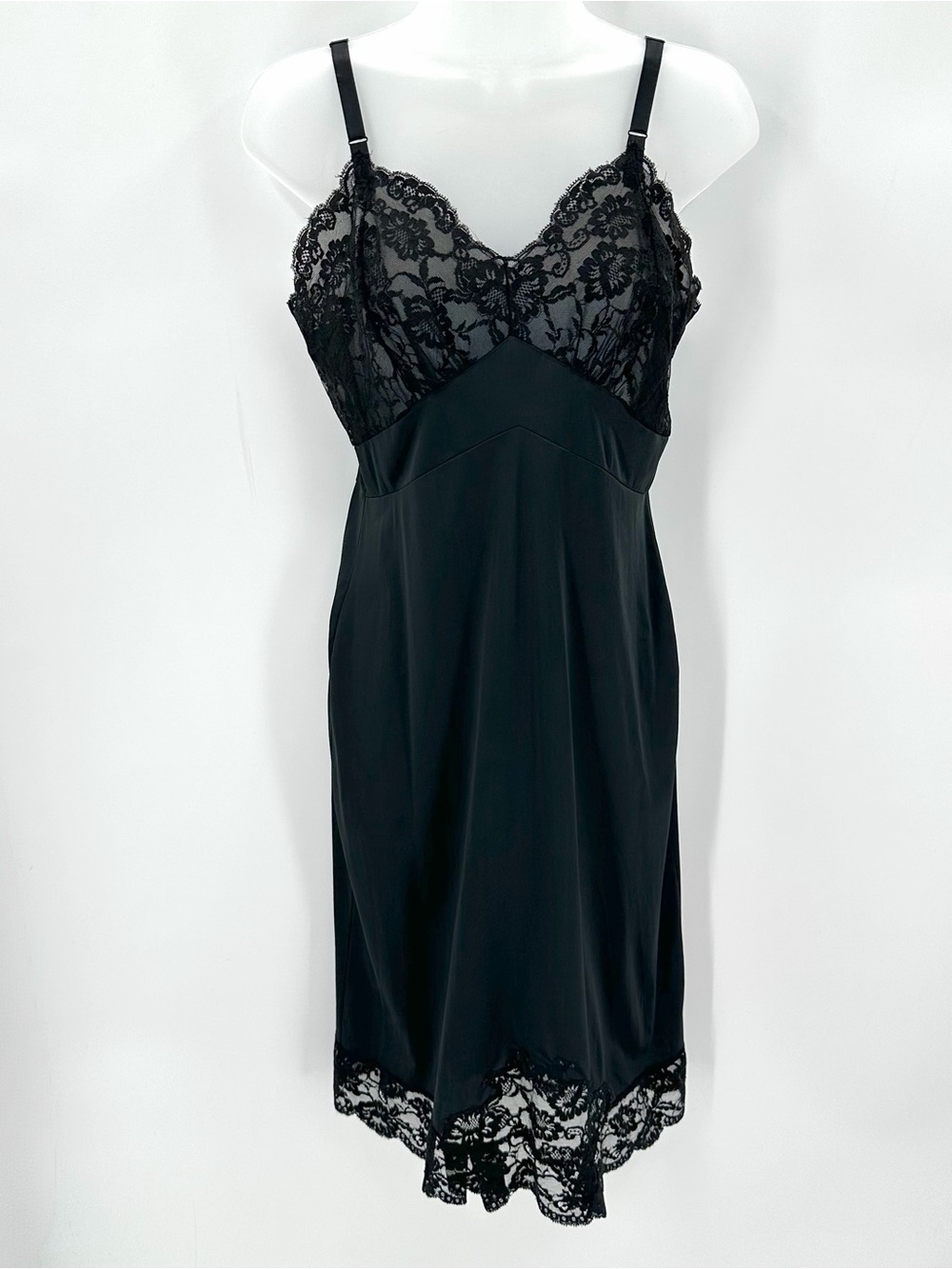 Vintage Val Mode Full Slip Black Nylon Lace Womens Size 34 Lingerie READ